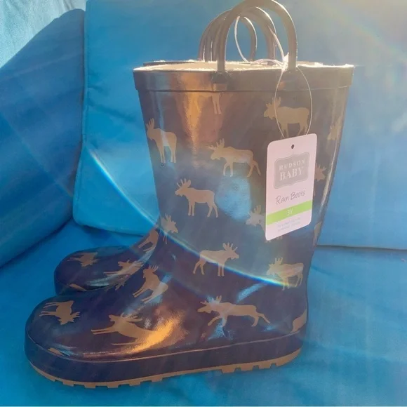 NWT Hudson Baby Moose print rain boots size 3Y - Picture 4 of 11